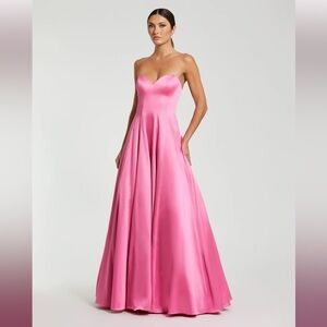 Mac Duggal Pink Strapless Satin Ballgown With Bow Details. Size 10. NWT.